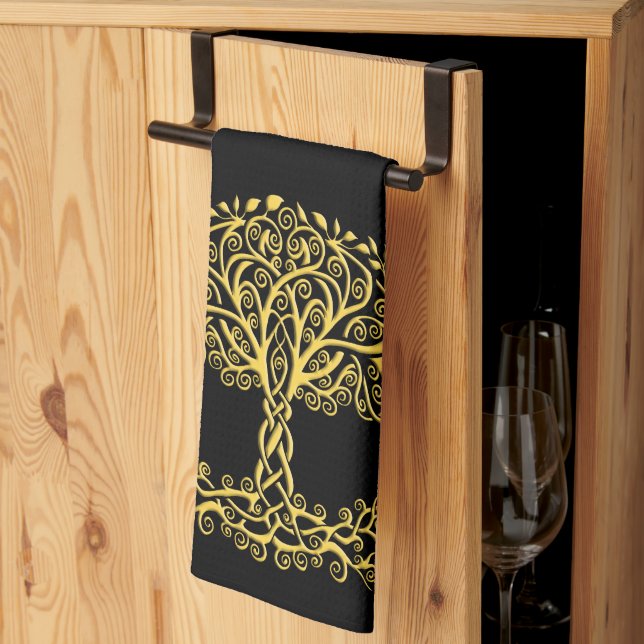 Yellow Celtic Tree Of Life Kitchen Towel (Thirds Fold)