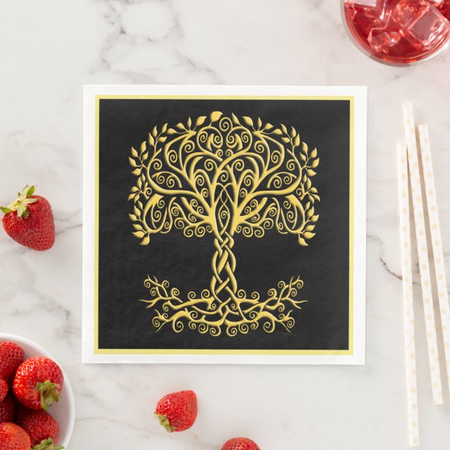 Yellow Celtic Tree Of Life Paper Dinner Napkins (Insitu)