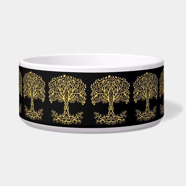 Yellow Celtic Tree Of Life Pet Bowl (Front)