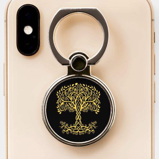 Yellow Celtic Tree Of Life Phone Ring Stand (Close Up)