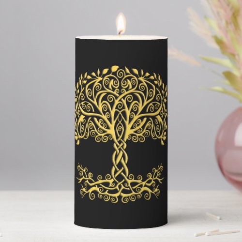 Yellow Celtic Tree Of Life Pillar Candle