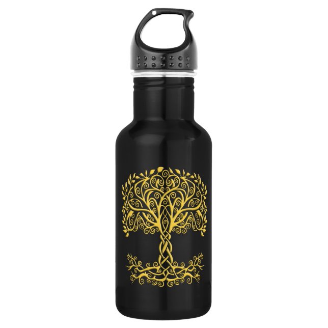 Yellow Celtic Tree Of Life Stainless Steel Water Bottle (Front)