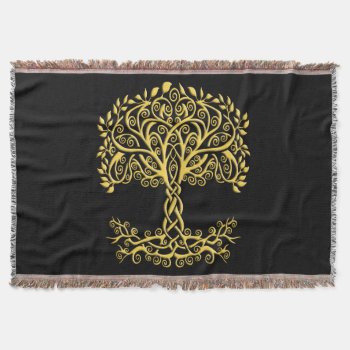 Yellow Celtic Tree Of Life Throw Blanket by atteestude at Zazzle