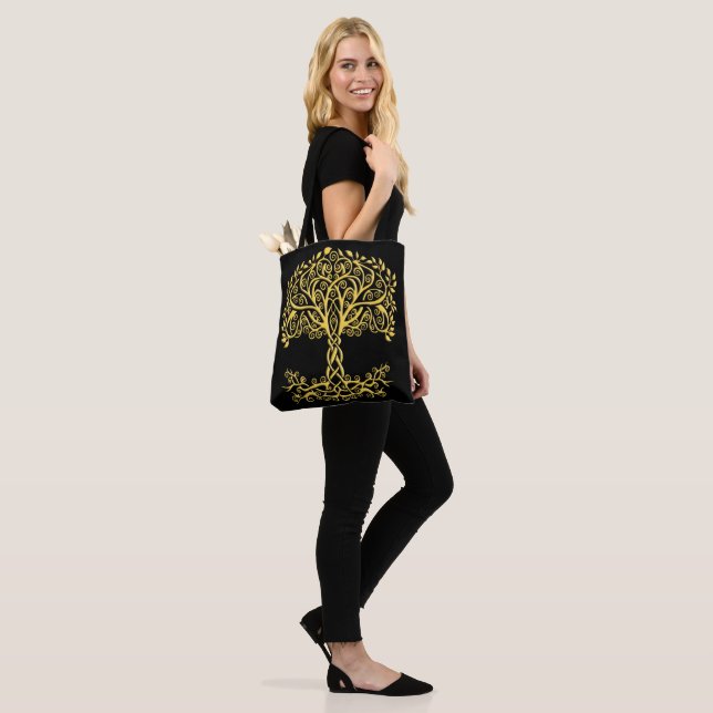 Yellow Celtic Tree Of Life Tote Bag (On Model)