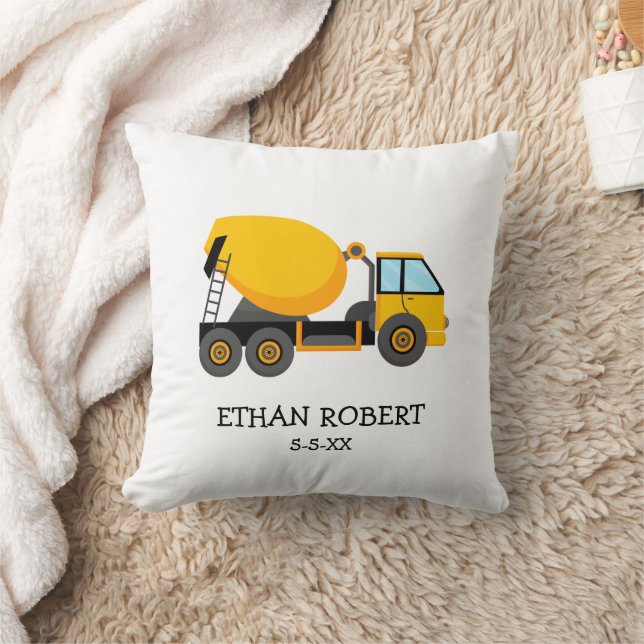 Yellow Cement Construction Truck Custom Baby Boy  Throw Pillow (Blanket)