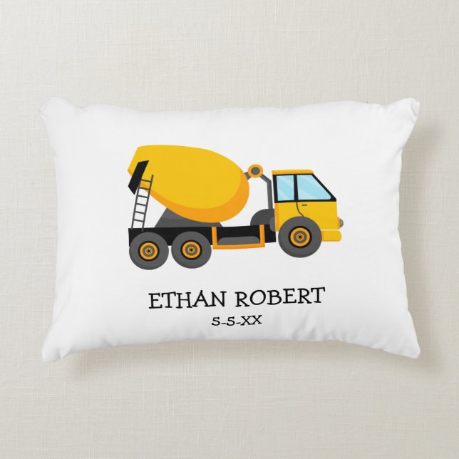 Yellow Cement Construction Truck Custom Little Boy Accent Pillow (Front)