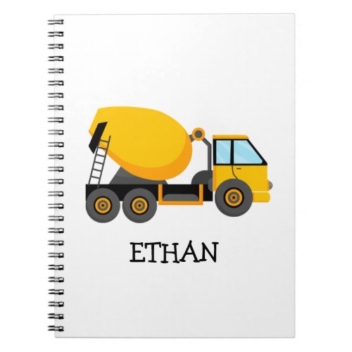 Yellow Cement Mixer Construction Truck Custom Name Notebook