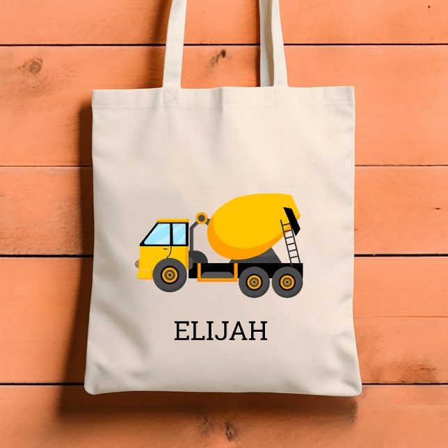 Yellow Cement Mixer Kids Personalized Construction Tote Bag (Creator Uploaded)