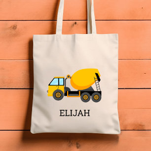 Yellow Cement Mixer Kids Personalized Construction Tote Bag