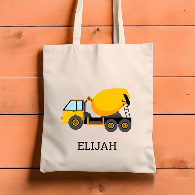 Yellow Cement Mixer Kids Personalized Construction Tote Bag (Creator Uploaded)