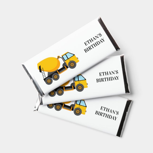 Yellow Cement Truck Child's Birthday Hershey Bar Favors (Front)