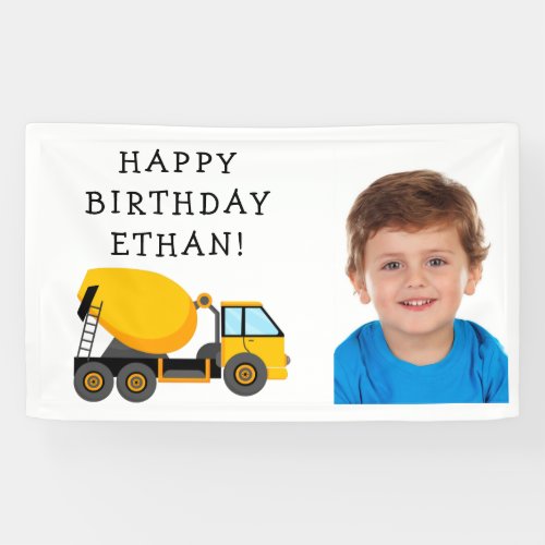 Yellow Cement Truck Childs Birthday Photo Banner