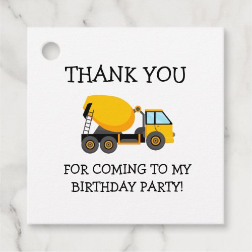 Yellow Cement Truck Childs Birthday Thank You Favor Tags