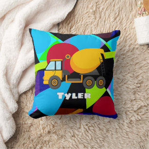 Yellow Cement Truck, Geometric Shapes Child's Name Throw Pillow