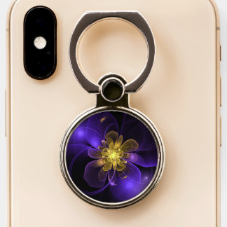 Yellow Centered Purple Fractal Flower Phone Ring Stand