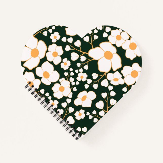 Yellow Centered White Flowers & Green Background Notebook (Front)