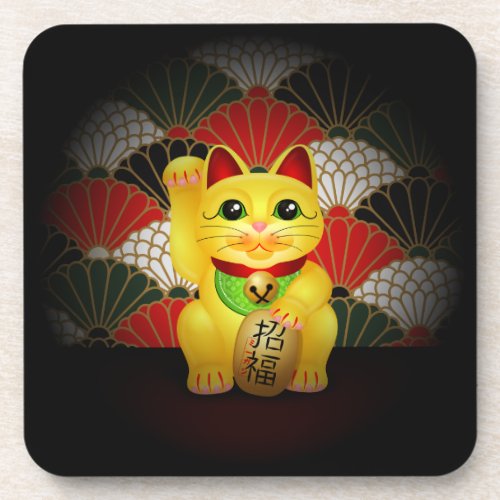 Yellow Ceramic Maneki Neko Drink Coaster