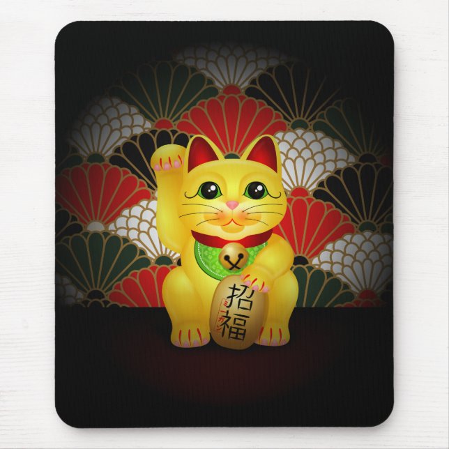 Yellow Ceramic Maneki Neko Mouse Pad (Front)