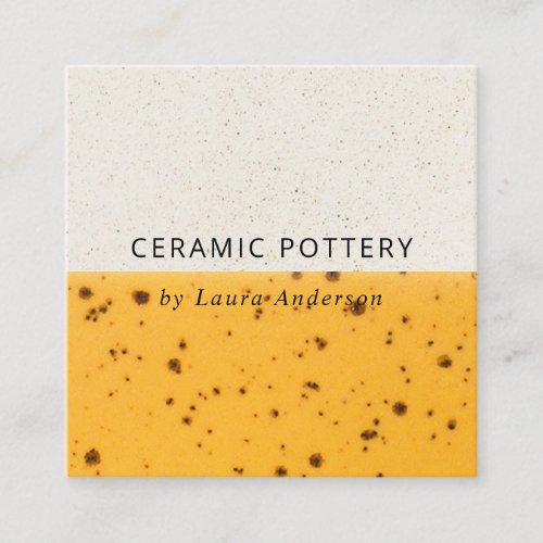 YELLOW CERAMIC POTTERY GLAZED SPECKLED TEXTURE SQUARE BUSINESS CARD
