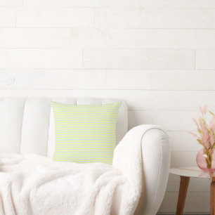 Yellow Chalk and Light Blue Vintage Thin Stripes Throw Pillow