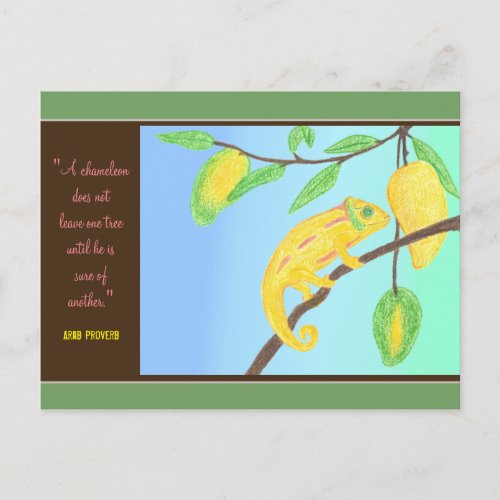 Yellow Chameleon in a Mango Tree and Arab Proverb Postcard