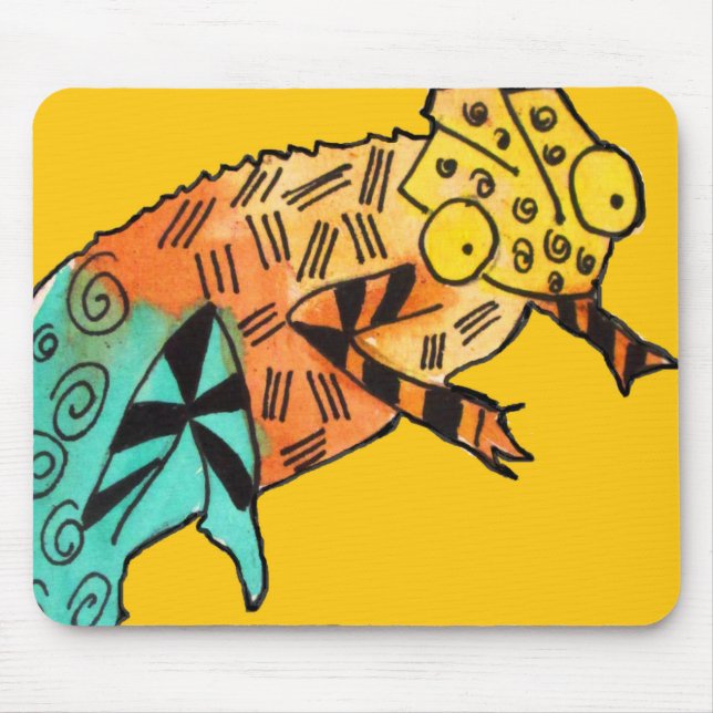 Yellow chameleon reptile art doodle illustration mouse pad (Front)