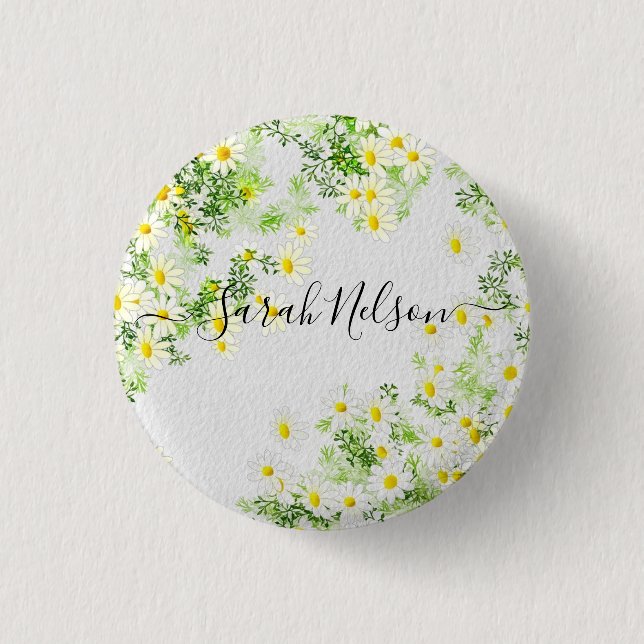  Yellow Chamomile Flowers  Button (Front)