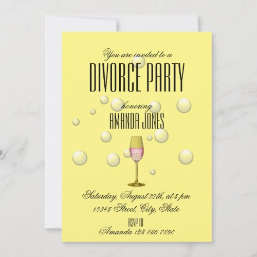 Yellow champagne divorce party girly chick invitation