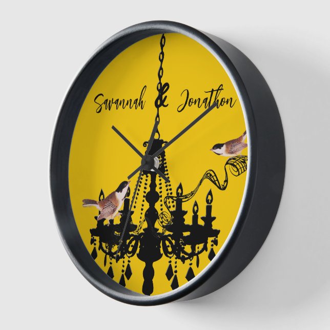 Yellow Chandelier Bird Clock Personalized (Angle)