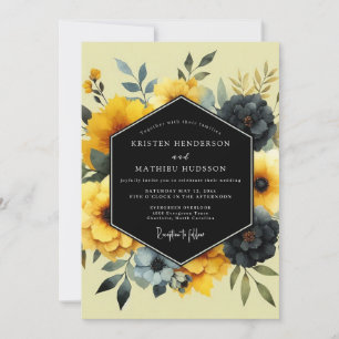 Yellow Charcoal Artistic Bloom Wedding Invitation
