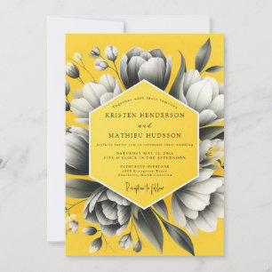 Yellow Charcoal Bloom Wedding Invitation