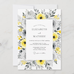 Yellow Charcoal Dazzling Floral Wedding Invitation