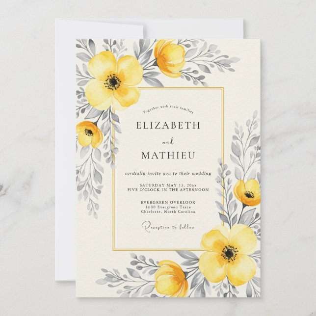 Yellow Charcoal Ethereal Summer Wedding Invitation (Front)