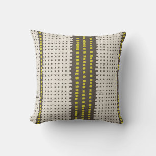 Yellow Charcoal Geometric Grid Modern knit crossha Throw Pillow