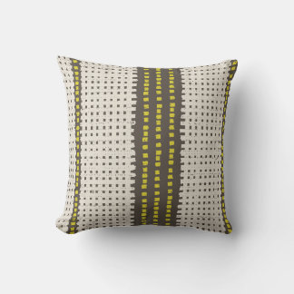 Yellow Charcoal Geometric Grid Modern knit crossha Throw Pillow
