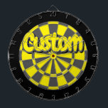 Yellow, Charcoal Gray, And Black Fun Custom Design Dart Board<br><div class="desc">Yellow, Charcoal Gray, And Black Colored Dartboard Game Including 6 Brass Darts. Personalize with your custom text!</div>