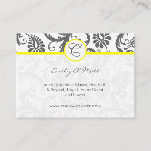 Yellow  Charcoal Gray Damask Wedding Info Cards