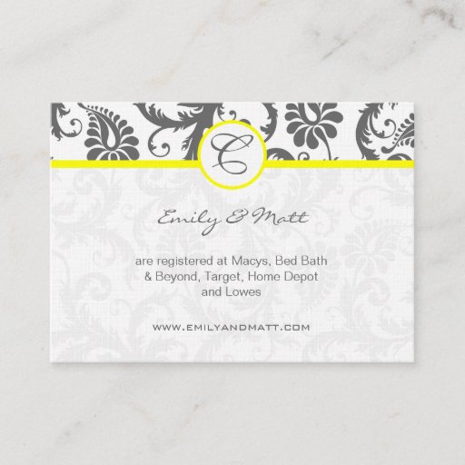 Customizable Yellow &amp; Charcoal Gray Damask Wedding Info Cards Business Card Template