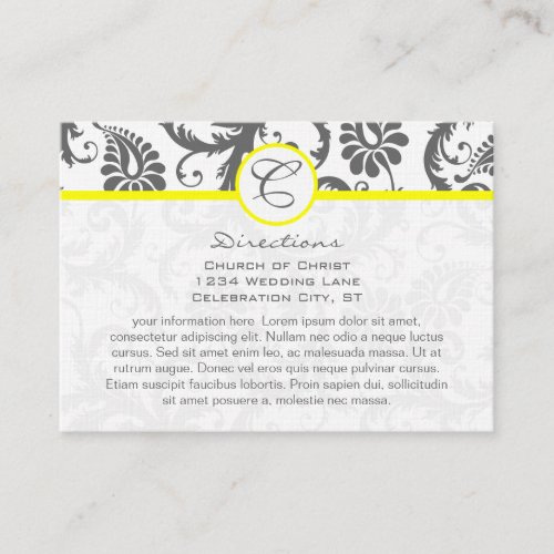 Yellow  Charcoal Gray Damask Wedding Info Cards