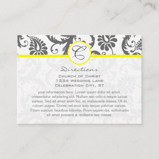 Customizable Yellow &amp; Charcoal Gray Damask Wedding Info Cards Business Card Template