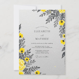Yellow Charcoal Polished Botanical Wedding Invitation