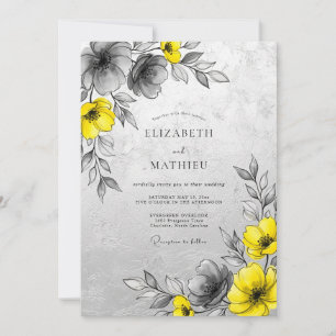 Yellow Charcoal Sophisticated Modern Wedding Invitation