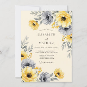 Yellow Charcoal Striking Floral Wedding Invitation