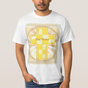 Yellow Check Christian Cross  T-Shirt