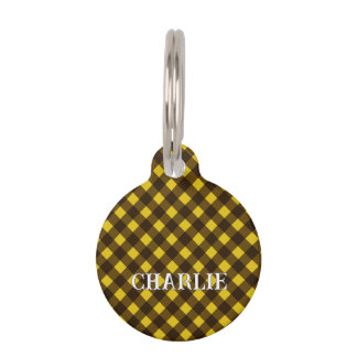 Yellow Check Dog Pet ID Tag