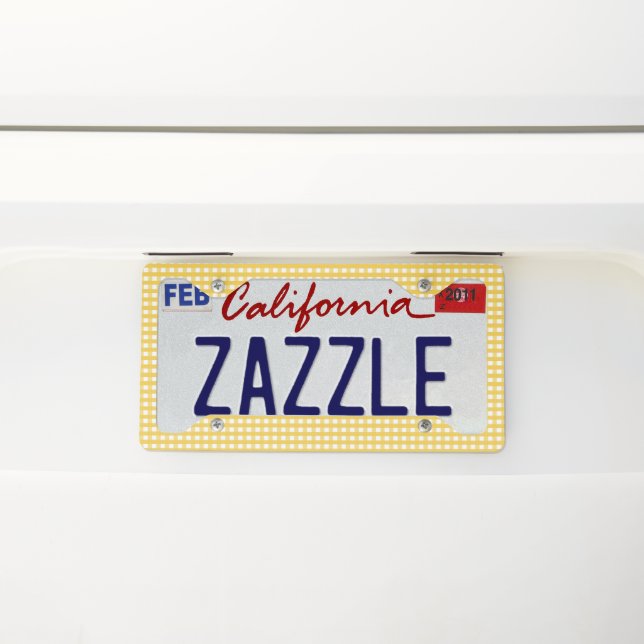 Yellow Checked Gingham License Plate Frame (On Car)