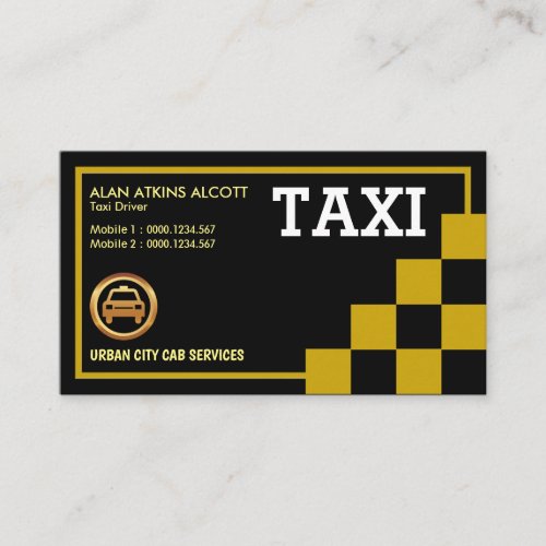 Yellow Checked Squares Creative Retro Taxi Service Business Card
