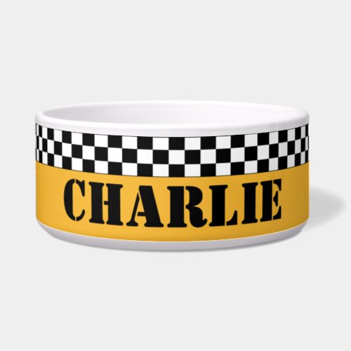 Yellow Checker Cab Checkerboard Personalized Bowl