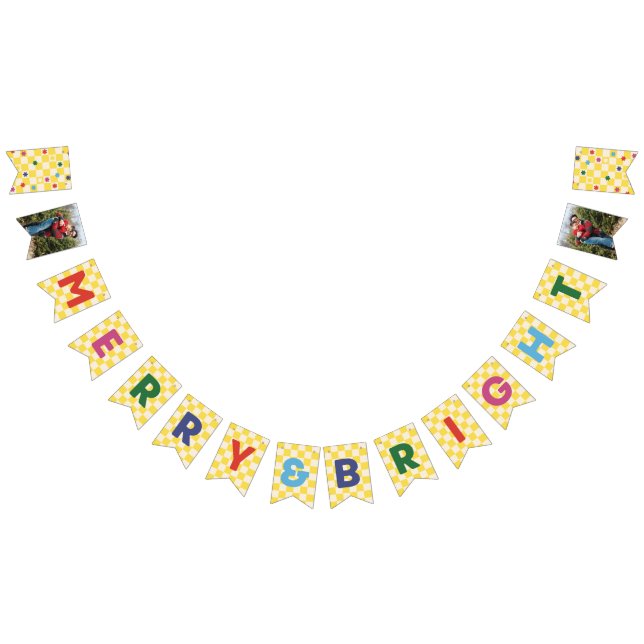 Yellow Checkerboard Merry & Bright Bunting Banner (All)