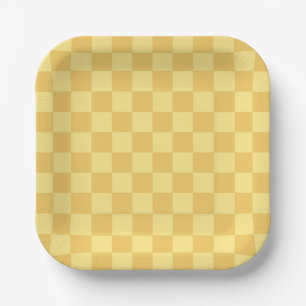 Yellow Checkerboard Pattern Paper Plates